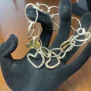 Vintage Paola Valentino Sterling Tricolor Heart Hammered Bracelet 8.25”